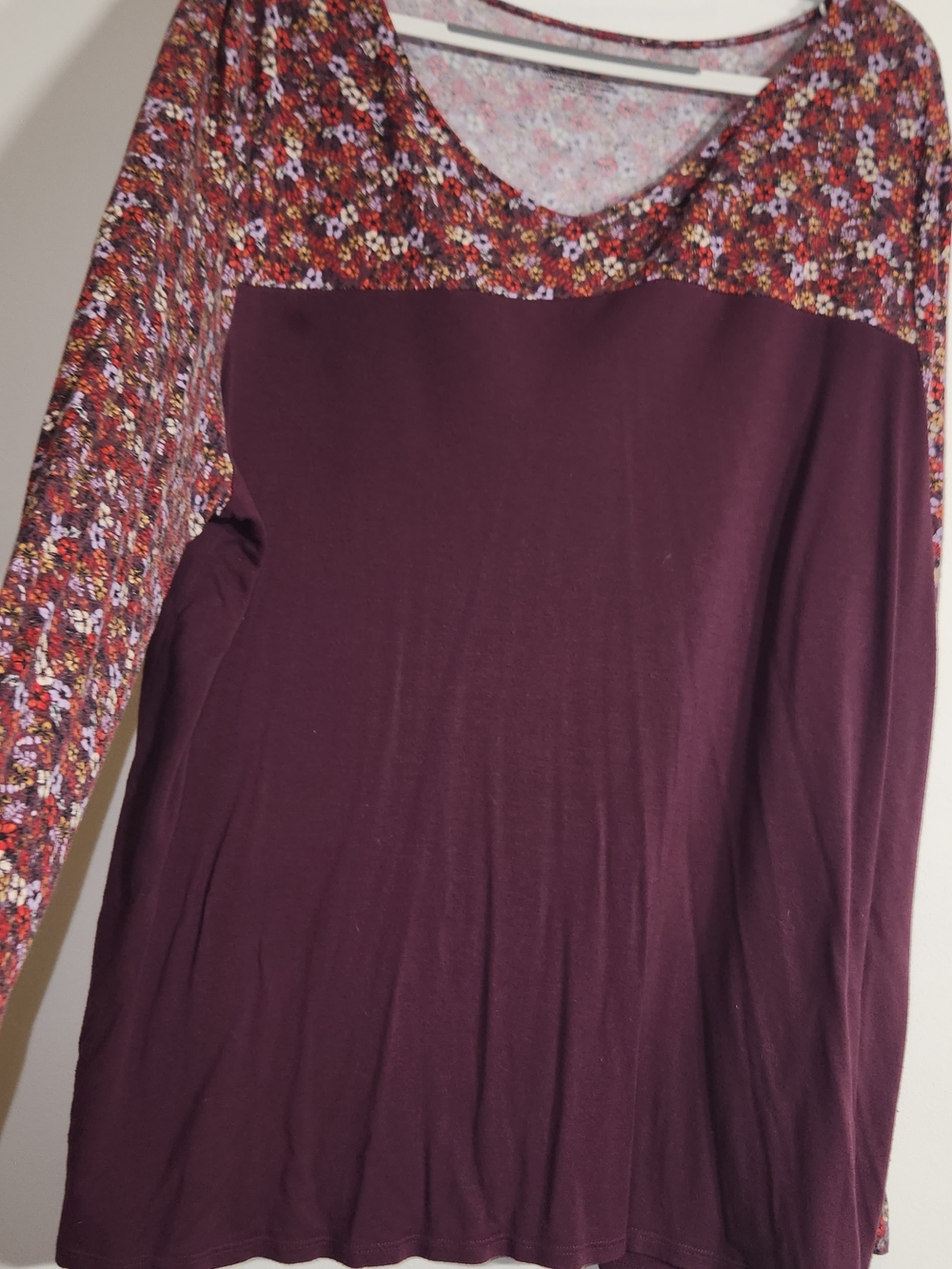 Lane Bryant Long-Sleeve Floral Yoke Top - Plum Maroon. 22/24